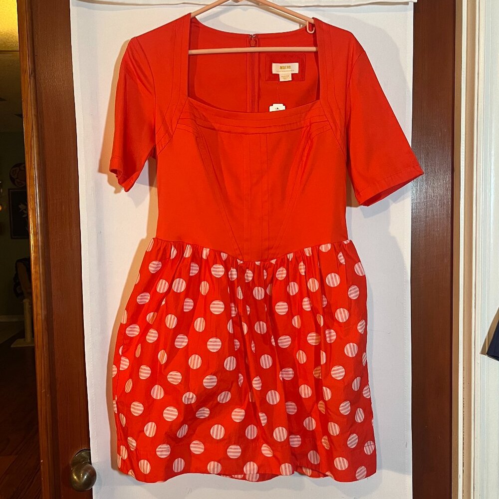 NWT Anthropologie Maeve Polka Dot Short-Sleeve Square-Neck Mini Dress Medium